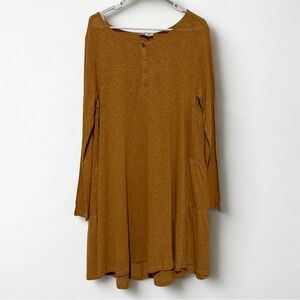 Umgee M Amber Linen Viscose Henley Dress | Lightweight Flowy Tiered Tunic Med